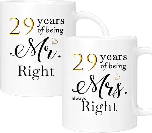 29th Anniversary Coffee Mugs Set of 2, 29 Year Anniversary Wedding Gifts Decorations for Couple Parents Men Women Husband Wife Him Her, Gift Box Packaging, 11oz