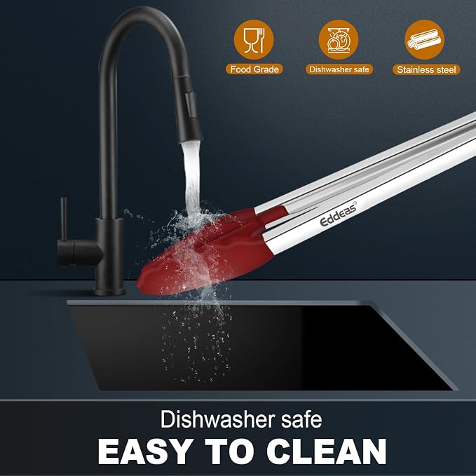 Tongs For Cooking - Silicone Metal Kitchen Tong 7" 9" & 12" Red | 600°F Heat Resistant Silicone Tong, All Metal handle Locking Tongs with Silicone Tips, Heavy Duty Stainless steel