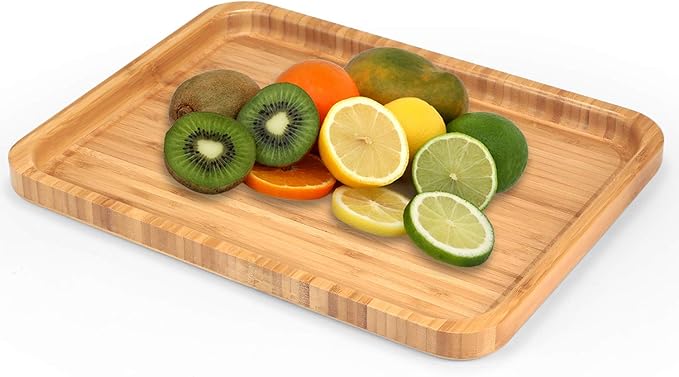 Bamber Large Size Bamboo Serving Tray, Rectangular, 15.5 x 11.8 x 0.8 Inches