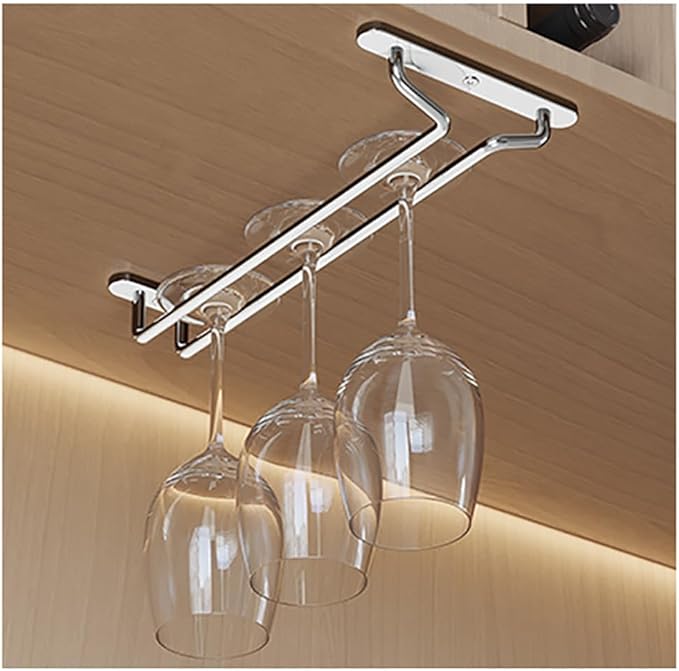 CAKERS Under Cabinet Hanging Stemware Display Rack|304 Stainless Steel Wine Glass Holder|Wine Glass Storage Organizer Hanger,1 Rows,30cm(11.8in)
