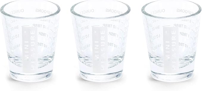 Kolder Mini Measure Heavy Glass, 20-Incremental Measurements Multi-Purpose Liquid and Dry Measuring Shot Glass, White, Set of 3