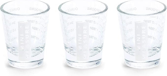 Kolder Mini Measure Heavy Glass, 20-Incremental Measurements Multi-Purpose Liquid and Dry Measuring Shot Glass, White, Set of 3