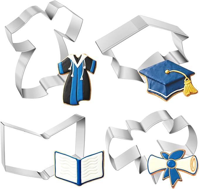 Graduation Cookie Cutters Set 4 Pieces, Stainless Steel Graduation Cap, Diploma, Graduation Gown, Cookie Cutters for Graduation Celebration Party