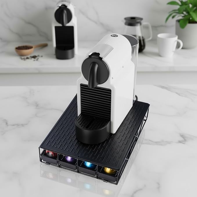 Coffee Pod Drawer Holder With 15''*11'' Coffee Mat Compatible with Nespresso Vertuo Capsules,Coffee Bar Station Accessories