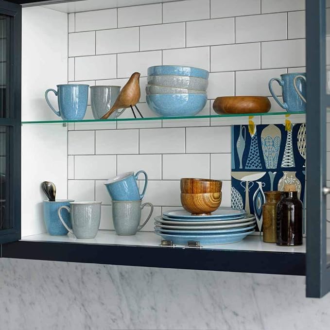 Denby - Elements Blue Coffee Mug Set of 4-330ml Stoneware Ceramic Tea Mug Set For Home & Office - Dishwasher Safe, Microwave Safe - Blue, White - Chip Resistant