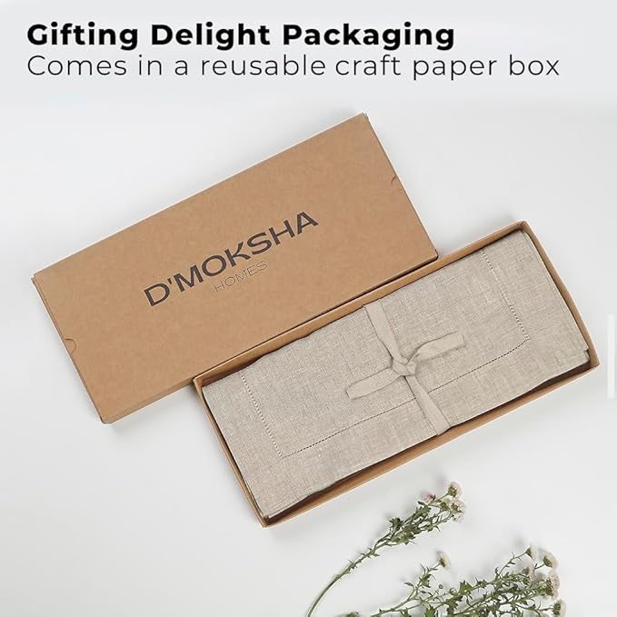 Signature Linen™ by D'Moksha Natural Table Runner 84 Inches Long, 100% Pure Linen, Hemstitch, 14 x 84 Inch Table Runner for Dresser, Dining- Summer, Father's Day