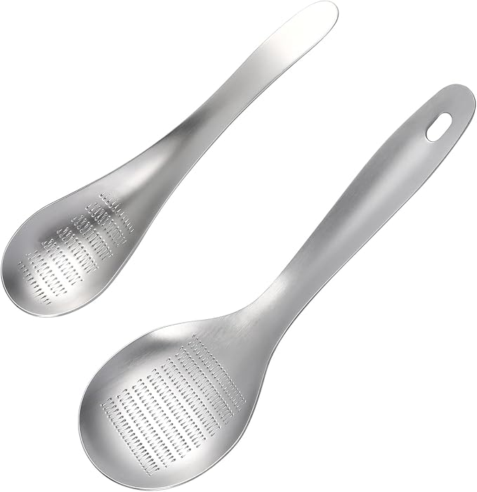 2pcs Stainless Steel Garlic Ginger Fruit Vegetable Grater Spoon Press Garlic Crusher Mincer Cutter Zester for Cheese Chocolate Baby Food Kitchen
