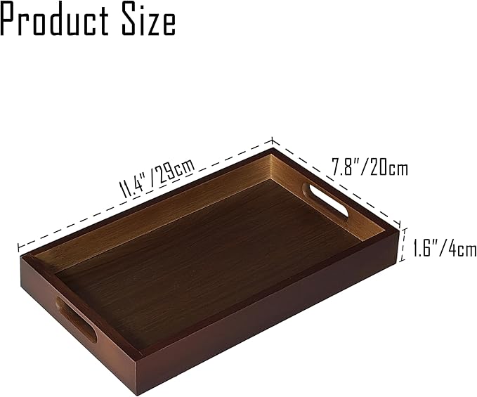 Serving Tray with Handles - 11.4x7.8 Inch Rectangular Bamboo Tray | Multi-Purpose Decorative & Food Tray for Organizing, Serving and Entertaining for Kitchen, Coffee Table & Ottoman