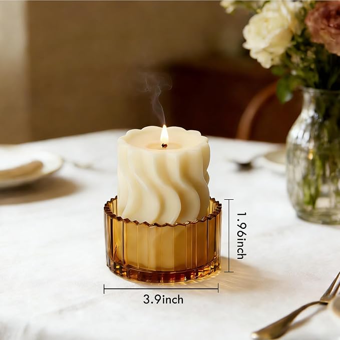 Candle Holder Candle Dish – Chic Glass Candle Holder Tray for Home Decor, Boho Bar Decor – Candle Plate for Tea Light Votive Diffuser – 3.9 x 1.96 in (Smoky)