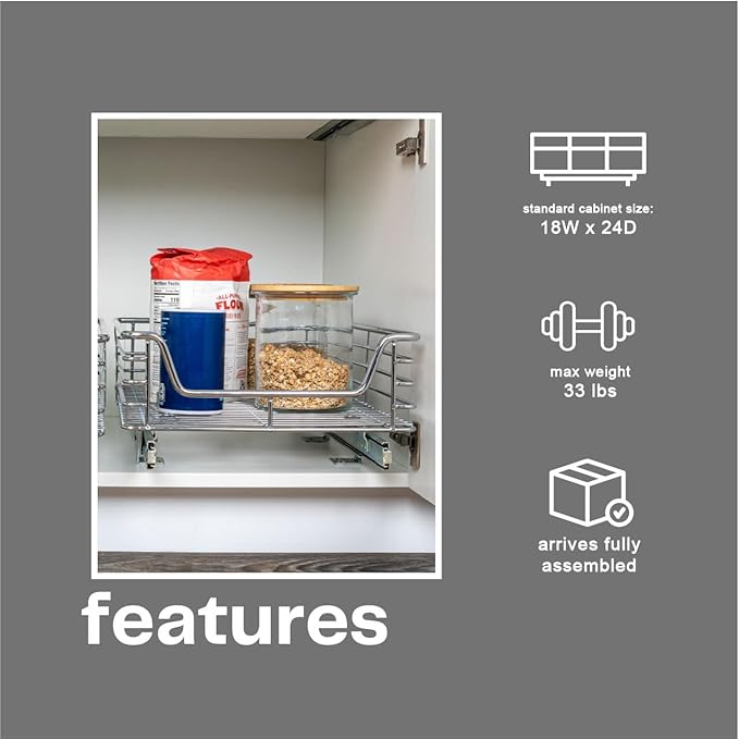 Household Essentials Chrome-Plated Steel Pull-Out Basket Organizer