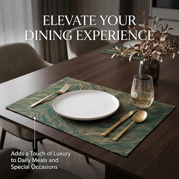 Green Placemats Set of 4, 12x18 Inch Modern Jacquard Woven Place Mats, Double Sided Reversible Non Slip Table Mats, Fade Resistant Irregular Woven Texture Dining Table Decor for Kitchen
