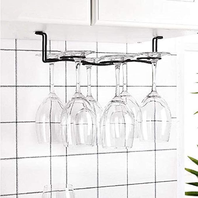 Under Cabinet Wine Glass Rack Stemware Holder,Oil Rubbed Bronze 6 Cup Glasses Vintage Style Stainless Steel Wall-Mounted Hanging Wine Glass Hanger For Bar Home Cafe