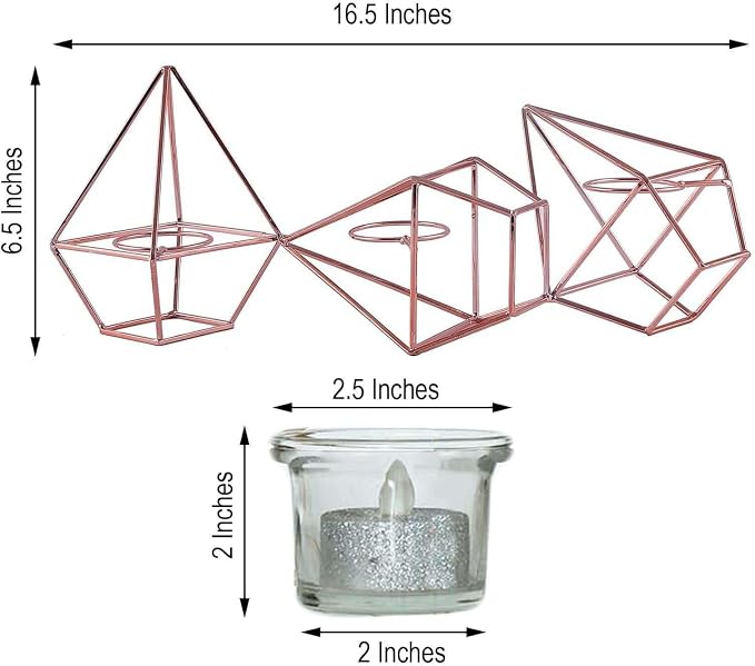 Efavormart 16.5" Rose Gold Geometric Candle Holder Set 3 Metal Geometric Centerpieces Joint Together Votive Glass Holders