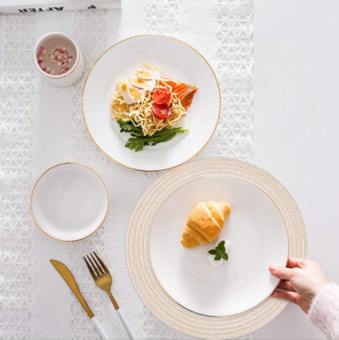 Topotdor 14 Inch Round Placemats Heat-Resistant Stain Resistant Anti-Skid Washable Polyproplene Table Mats Placemats (Beige, Set of 6)