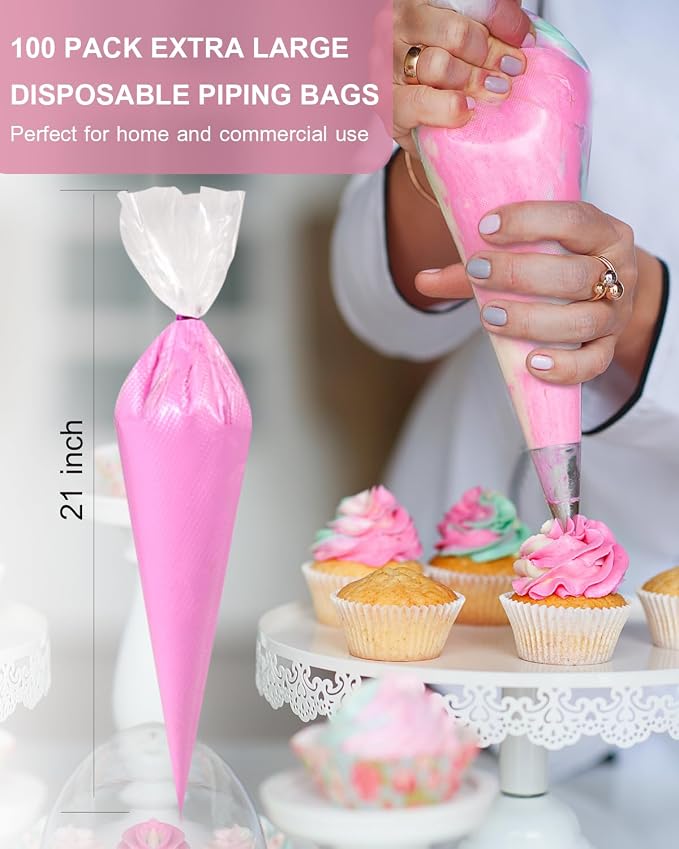 21 Inch Extra Large Piping Bags Disposable, 100 Pieces Icing Bags, Tipless Piping Bags, Thickened Pastry Bags, Non-Slip & Anti-Burst, Frosting Piping Bags for Cakes Cookies Decoration