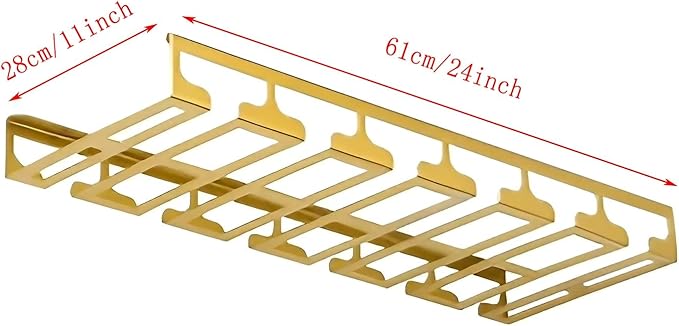 Wine Glass Holder Under Cabinet, Gold Metal Wine Glass Hanger, Hanging Stemware Rack with Screws for Bar Kitchen (Color : C, Size : 24inch/61cm)