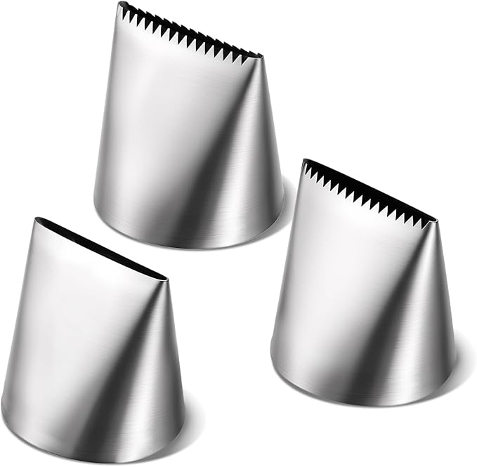 Ptwola 3 PCS Piping Tips Set Large Frosting Piping Kit Stainless Steel Cake Icing Nozzles Tips Decorating Tools Silver Pastry Bags Tips Accessories for Cookie Cupcake Baking Buttercream Supplies
