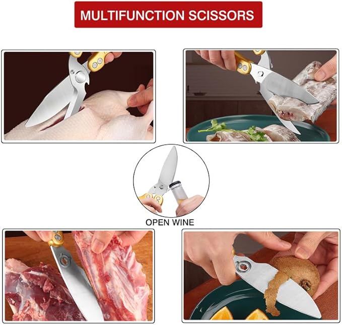 Kitchen Shears Heavy Duty Poultry Shears Meat Cutting Dishwasher Safe and Stainless Food Kitchen Scissors for Chicken Turkey Thanksgiving,Gold