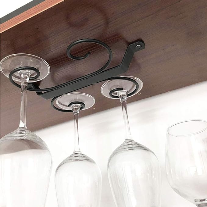 Gavigain 7 Inch Black Wine Glass Rack Under Counter Wine Glass Rack Metal Stemware Rack Hanger Wine Glass Holder for Kitchen Storage Black