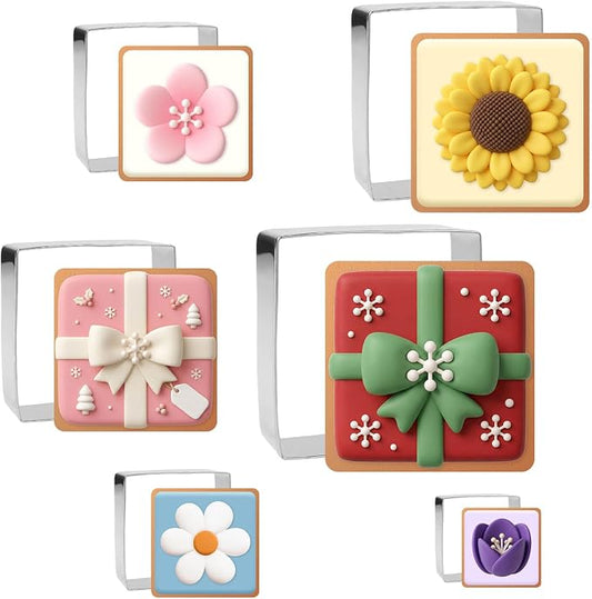 6 Pcs Square Cookie Cutter Set, 6 Sizes Cookie Stainless Steel Cutters, Square Biscuit Stainless Steel Cutter for Home Baking, Party Favors