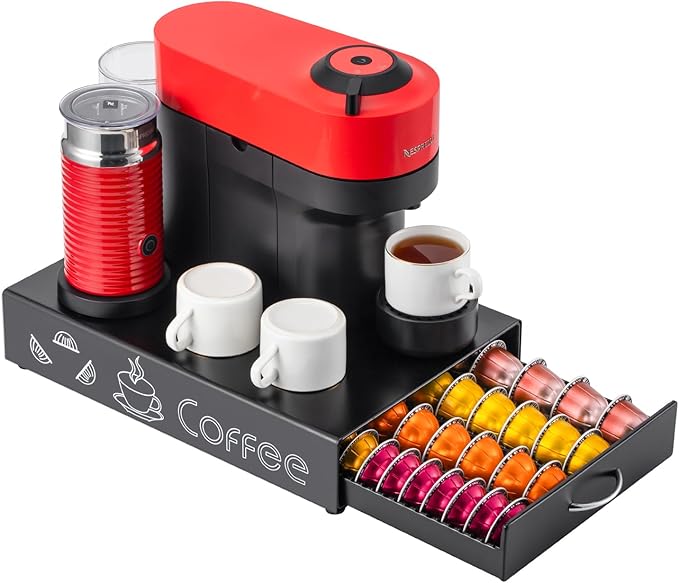 FlagShip for Vertuo Pod Holder Coffee Pod Storage for Nespresso Pod Organizer Black Metal Fits All Size Vertuo Pods