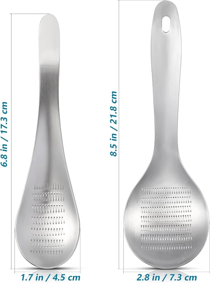 2pcs Stainless Steel Garlic Ginger Fruit Vegetable Grater Spoon Press Garlic Crusher Mincer Cutter Zester for Cheese Chocolate Baby Food Kitchen