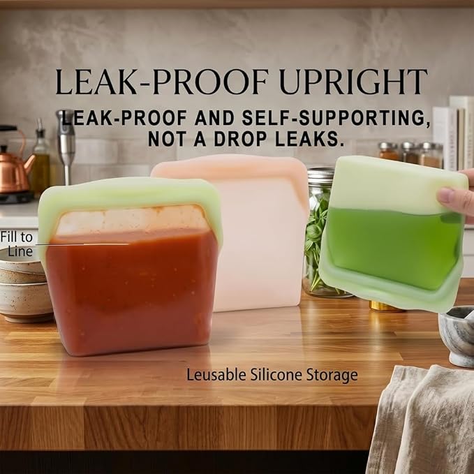 New Generation Silicone Storage, Reusable Silicone Food Storage Bags, Leak-Proof Upright Freezer Bags, Odor-Proof, High-Temperature Resistant, Microwave Dishwasher Safe for Snacks Leftovers (2-MixD)