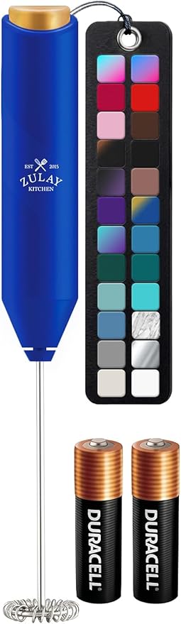 Zulay Kitchen Powerful Milk Frother AA Batteries Included – Ultra Fast Handheld Drink Mixer with Stainless Steel Whisk Stirrer for Coffee, Protein, Matcha & More, Frother Wand Electric Frothmate
