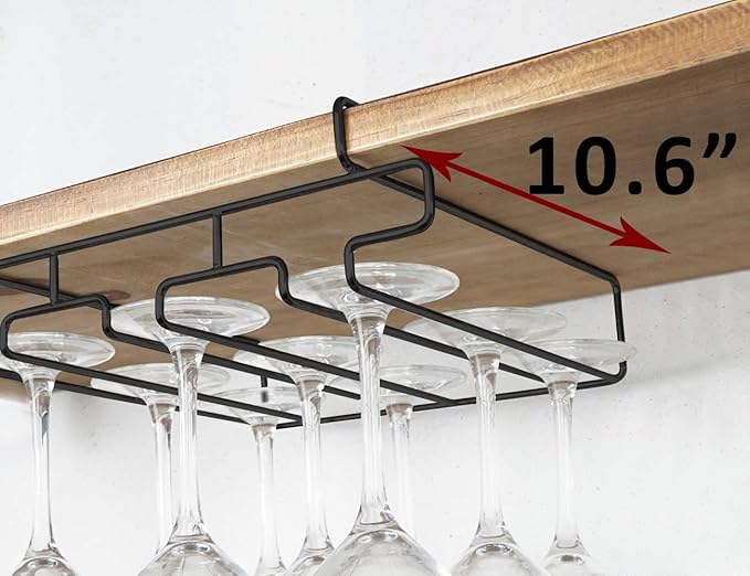 Wine Glass Holder - Stemware Rack Under Cabinet - Hanger Storage Shelf, Fit for The Cabinet 0.8“ or Less (black, 2 Rows)