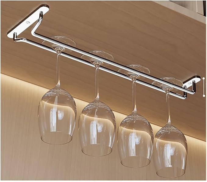 CAKERS Under Cabinet Hanging Stemware Display Rack|304 Stainless Steel Wine Glass Holder|Wine Glass Storage Organizer Hanger,1 Rows,45cm(17.7in)
