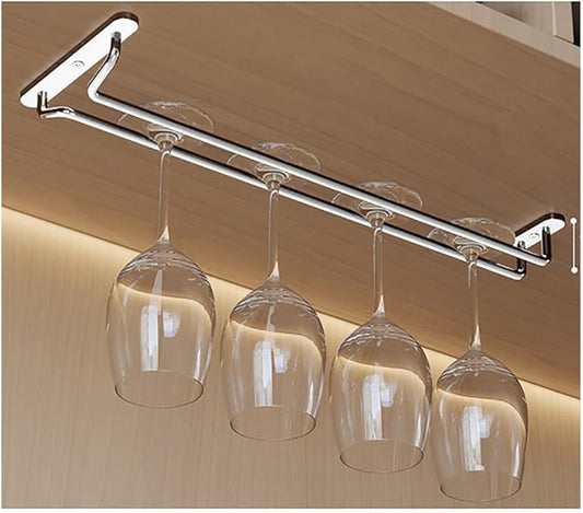 CAKERS Under Cabinet Hanging Stemware Display Rack|304 Stainless Steel Wine Glass Holder|Wine Glass Storage Organizer Hanger,1 Rows,45cm(17.7in)