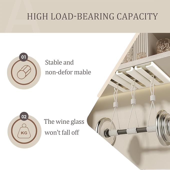 4Pack Wine Glass Rack, Punch-free Under Cabinet Stemware Rack for Kitchen and Bar (White)