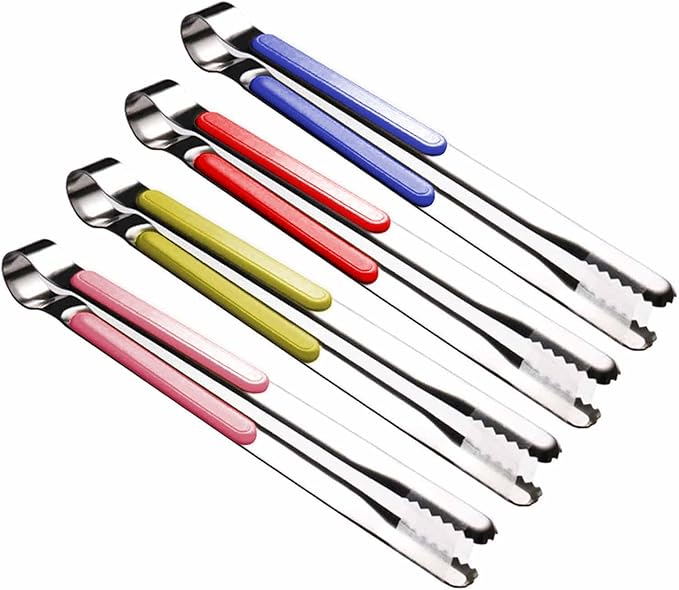 4Pcs Stainless Steel Kitchen Tongs for Cooking - 10" Metal Food Tongs With Non-Slip Comfort Grip, Non-Stick, High Heat Resistant for BBQ, Grilling and Serving