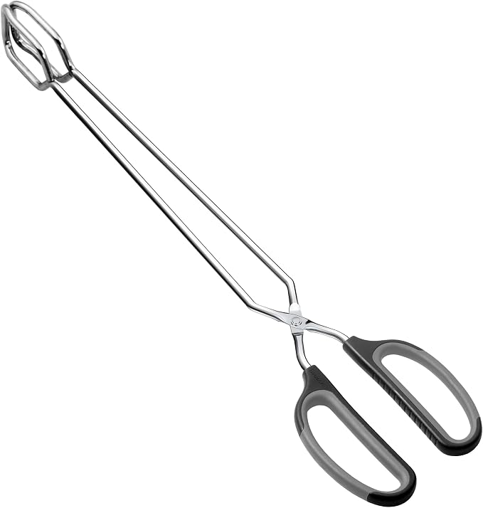 HINMAY Scissor Tongs 16-Inch Extra Long Stainless Steel Barbecue Grilling Tongs (Black Handle)