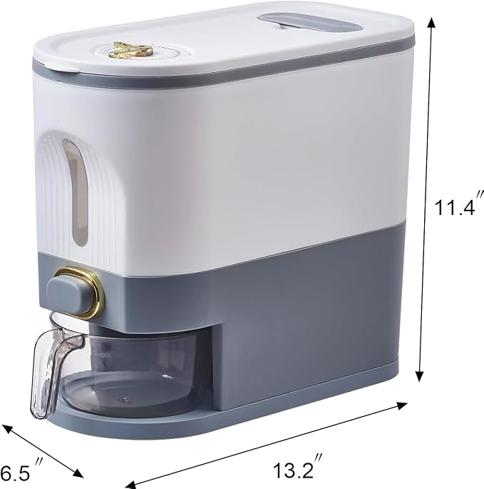 Sooyee 11Lbs Rice Dispenser, Rice Container with Lid, Measuring Cylinder, Moisture Proof Household Food Dispenser for Rice, Grains, Legumes and Corn