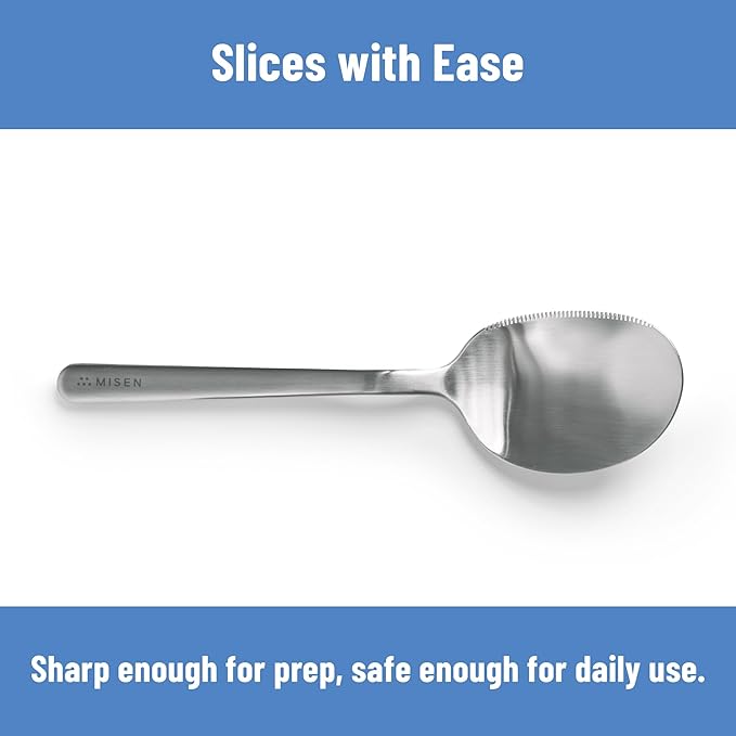 Misen Serrated Chef Spoon – Stainless Steel Multipurpose Cooking Spoon with Cutting Edge for Slicing Avocados Scooping Casseroles Breaking Ground Meat and Serving at the Table
