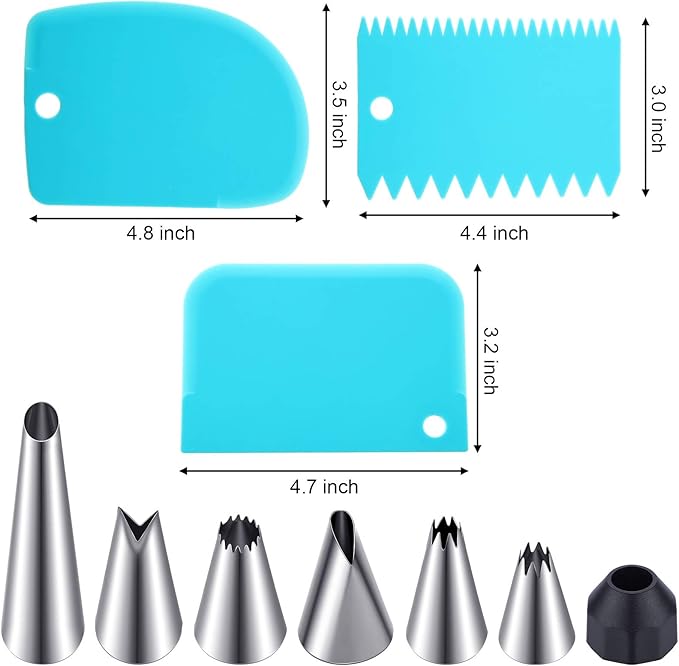 Patelai Cake Decorating Syringe Set, Stainless Steels Dessert Frosting Piping Kit with 6 Icing Piping Tips 3 Cream Scraper for Cupcake Decorating Tools(Black, Blue)