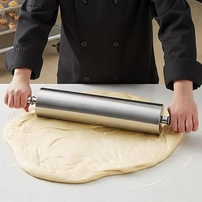 Soro Essentials- 15" Aluminum Rolling Pin 3-1/2" Diameter- Durable Dough Roller with Handles Baking Rolling Pin Pizza Fondant Crust Pastry and Dough Kitchen Essential Utensil for Home Restaurant