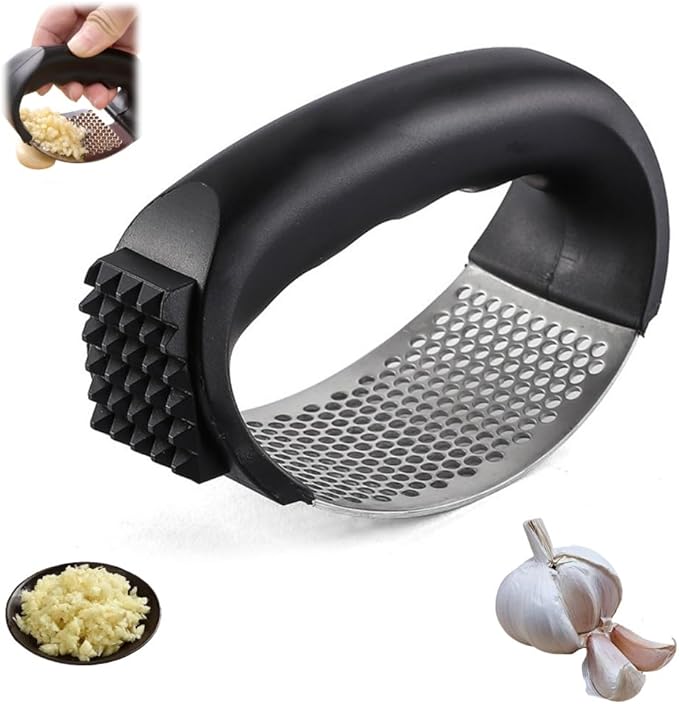 2024 Upgraded Garlic Press - Stainless Steel Rocker, Cool Kitchen Gadget, Mini Garlic Chopper - Black