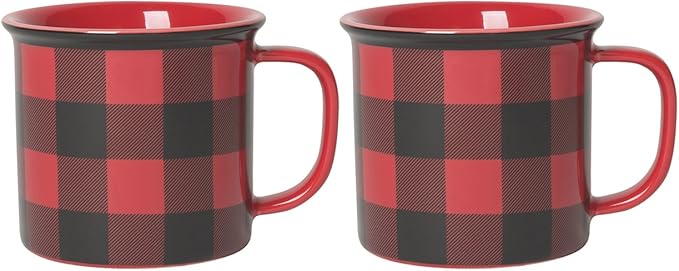 Now Designs Red Buffalo Check Heritage Stoneware Mug 12 oz, Set of 2