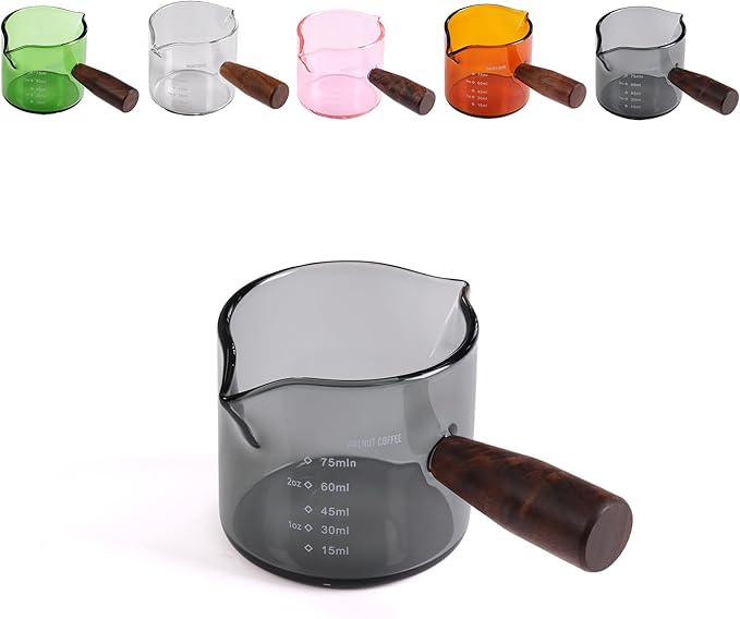 Handmade 3.5oz Espresso Shot Glass Double Spouts with American Walnut Handle (Smoke)