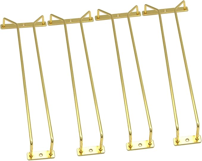 14-Inch Gold Wine Glass Rack, Under Cabinet Wine Glass Holder Stainless Steel Stemware Rack - Hanging Stemware Holder for Cabinet Kitchen Bar, Set of 4