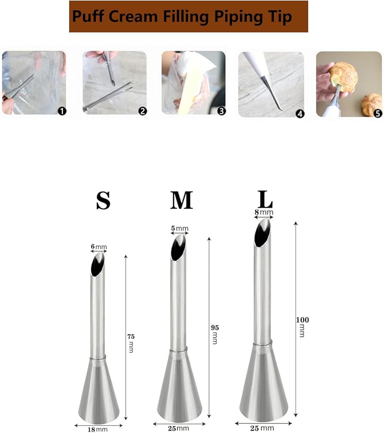 Puff Cream Filling Piping Tip 3 Pcs,Cupcake Filler Tool with 20 Disposable Pastry Bags for Filling Donuts,Cupcakes & Eclairs