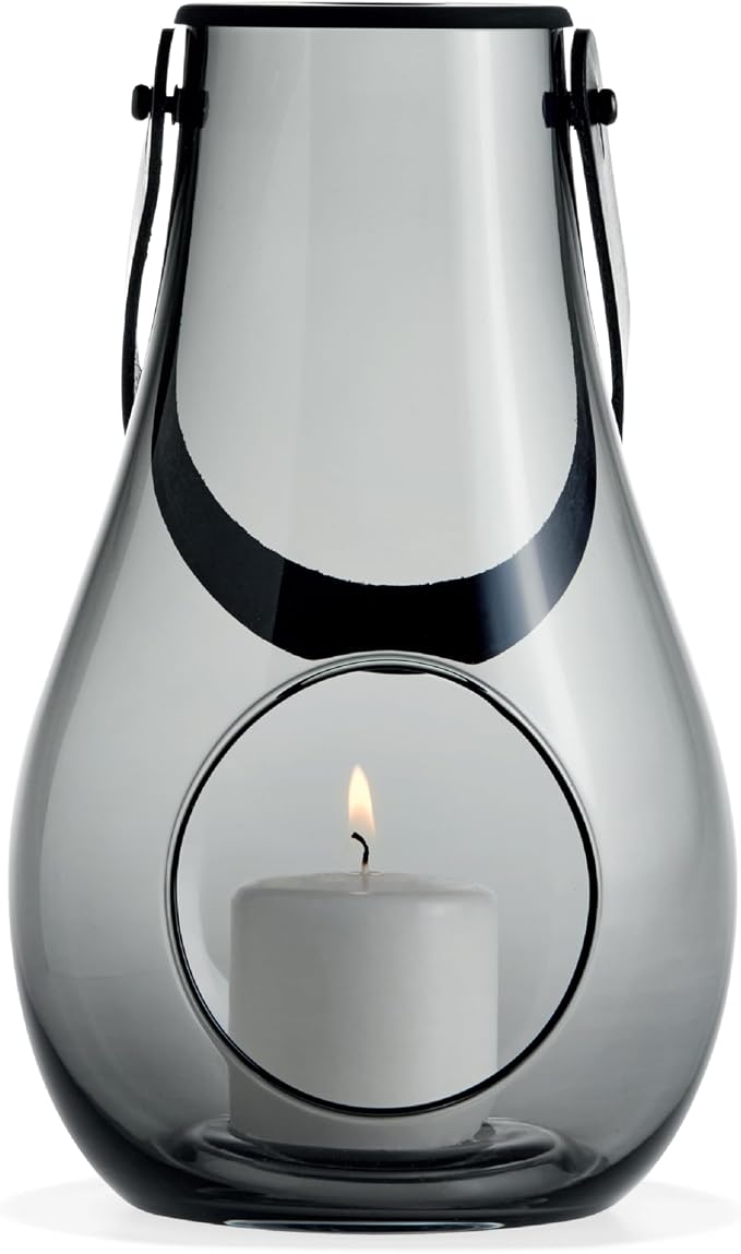 Holmegaard Design with Light Lantern Smoke Grey, 9.8" H x 6.1" D, Designed by Maria Berntsen, Gift Box Included