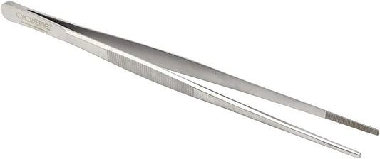 O'Creme Stainless Steel Precision Kitchen Tweezer Tongs with Serrated Tips for Gripping (10", Silver)