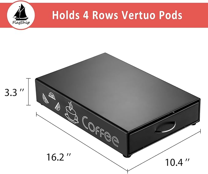 FlagShip for Vertuo Pod Holder Coffee Pod Storage for Nespresso Pod Organizer Black Metal Fits All Size Vertuo Pods