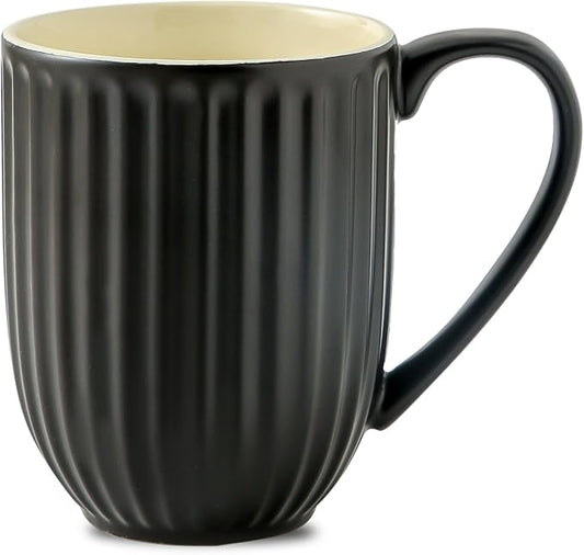 HASENSE Ceramic Coffee Mug, 20 Oz Large Coffee Mug with Handle, Porcelain Latte Cup for Coffee, Tea and Cocoa, Modern Ribbed Design, Microwave & Dishwasher Safe, Black