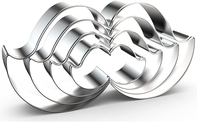 Mustache Cookie Cutter Set Large Assorted Sizes - 5 Inch, 4 Inch, 3 Inch, 2 Inch - 4 Piece Beard Cookie Cutters Shapes for Men Father's Day - Stainelss Steel