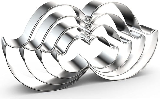 Mustache Cookie Cutter Set Large Assorted Sizes - 5 Inch, 4 Inch, 3 Inch, 2 Inch - 4 Piece Beard Cookie Cutters Shapes for Men Father's Day - Stainelss Steel