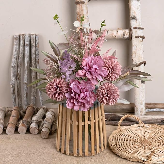 KIRIFLY Artificial Fake Flowers Plants Silk Flower Arrangements Wedding Bouquets Decorations Plastic Floral Table Centerpieces for Home Kitchen Garden Party Décor (Rose Pink)